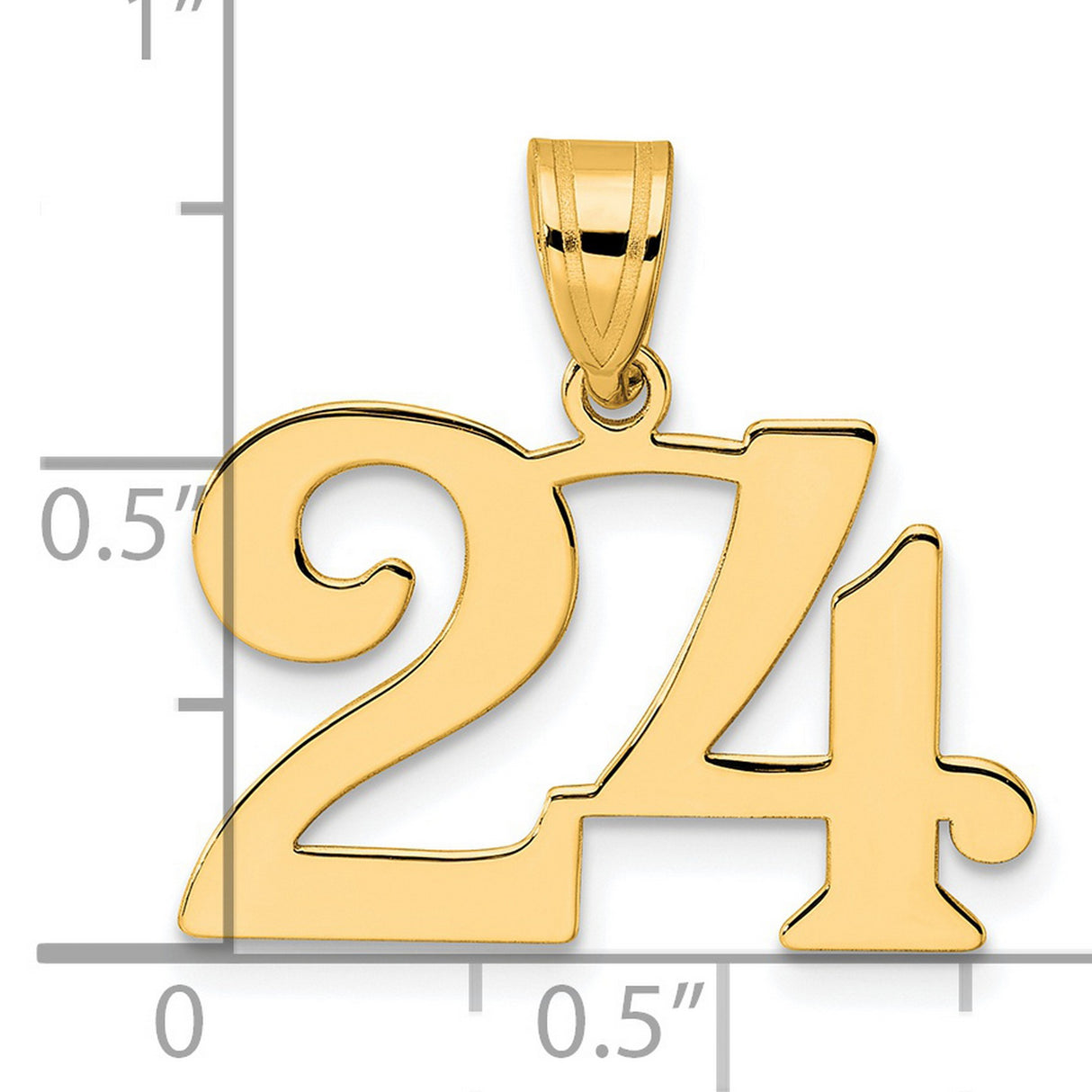 Polished Number 24 Charm Pendant in Real 14k Yellow Gold