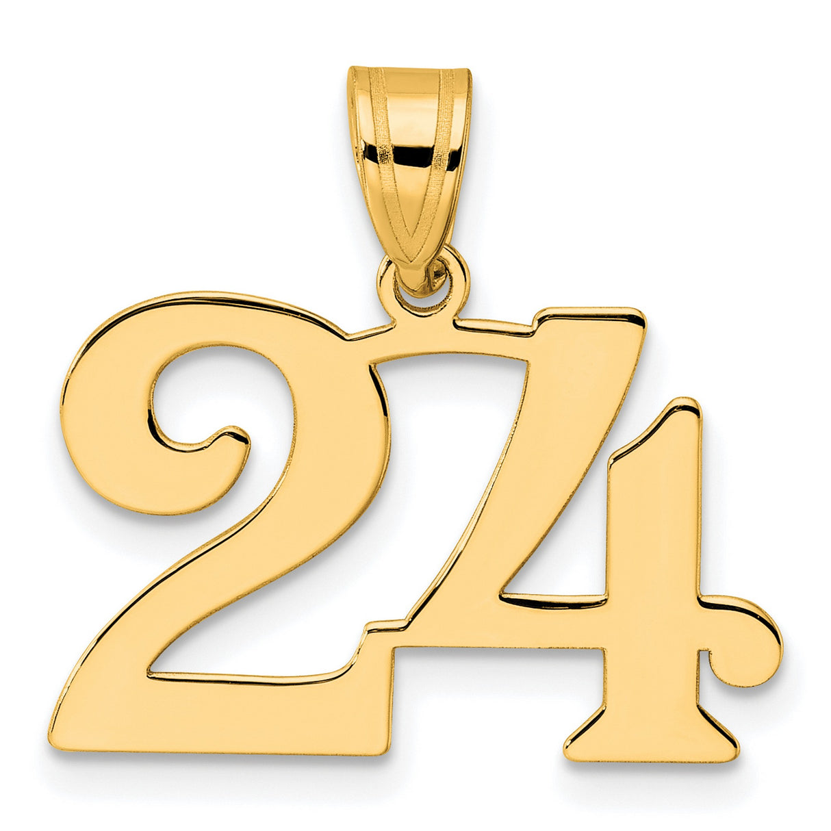 Polished Number 24 Charm Pendant in Real 14k Yellow Gold