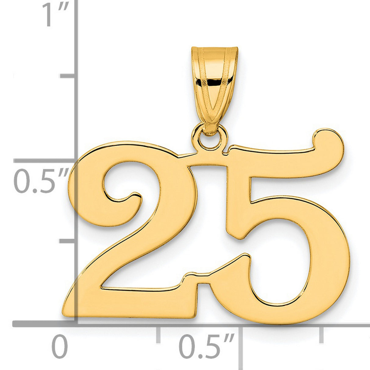 Polished Number 25 Charm Pendant in Real 14k Yellow Gold
