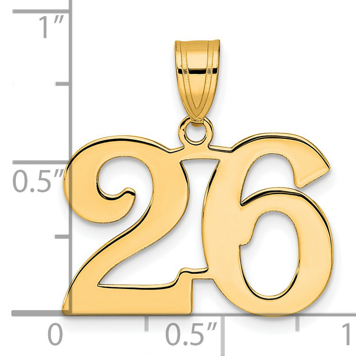 Polished Number 26 Charm Pendant in Real 14k Yellow Gold