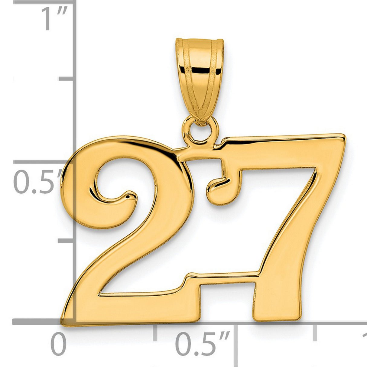 Polished Number 27 Charm Pendant in Real 14k Yellow Gold