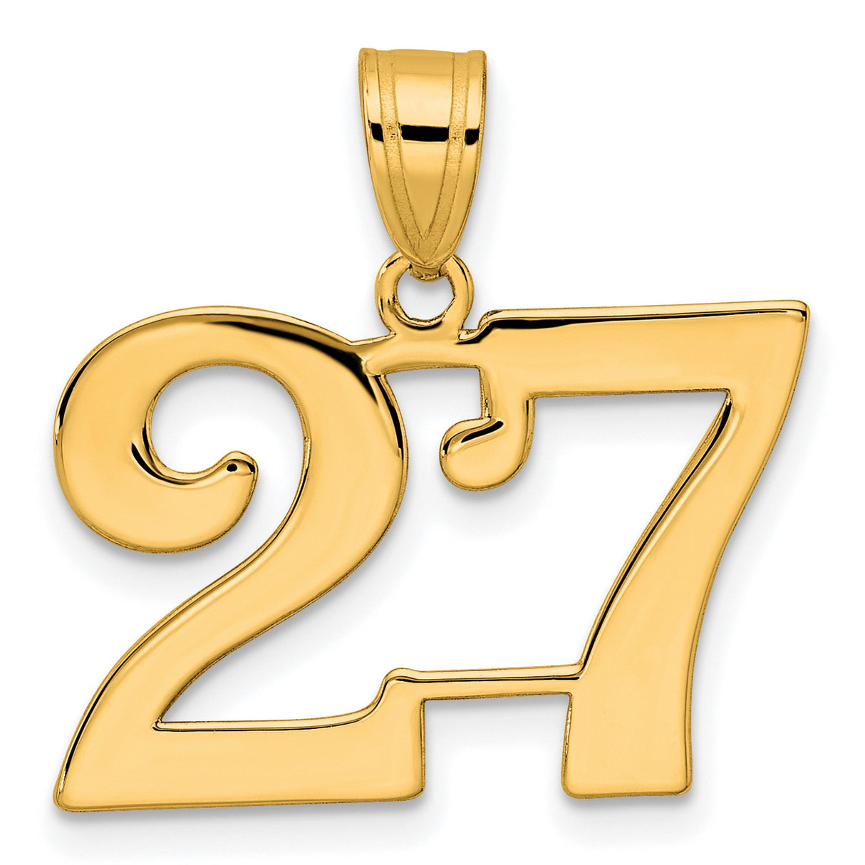 Polished Number 27 Charm Pendant in Real 14k Yellow Gold