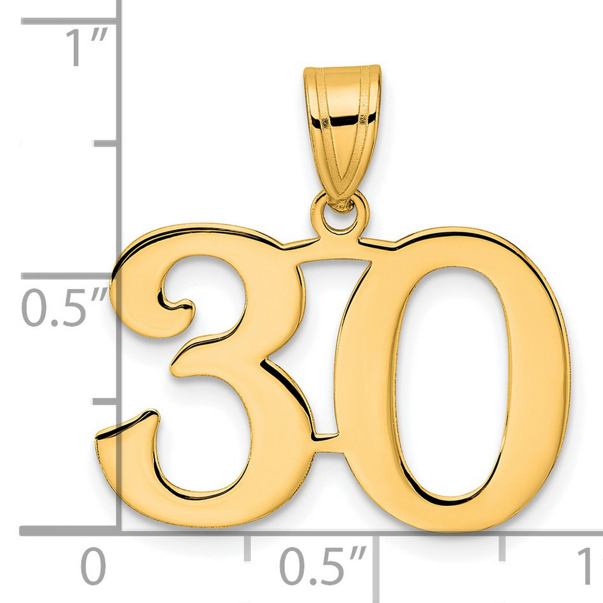 Polished Number 30 Charm Pendant in Real 14k Yellow Gold