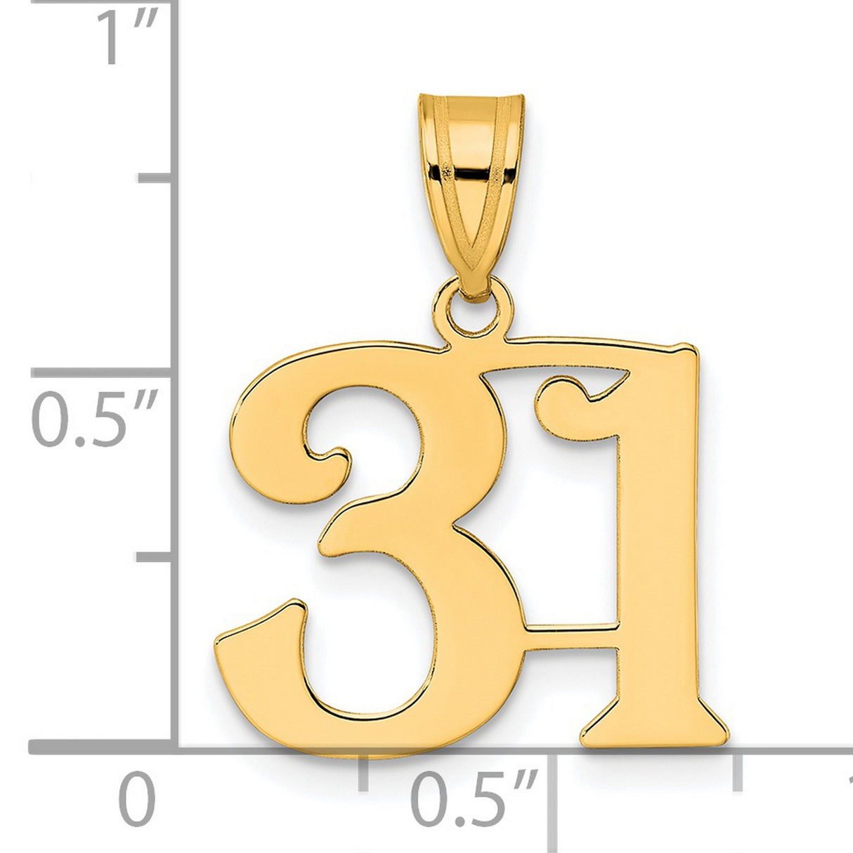 Polished Number 31 Charm Pendant in Real 14k Yellow Gold
