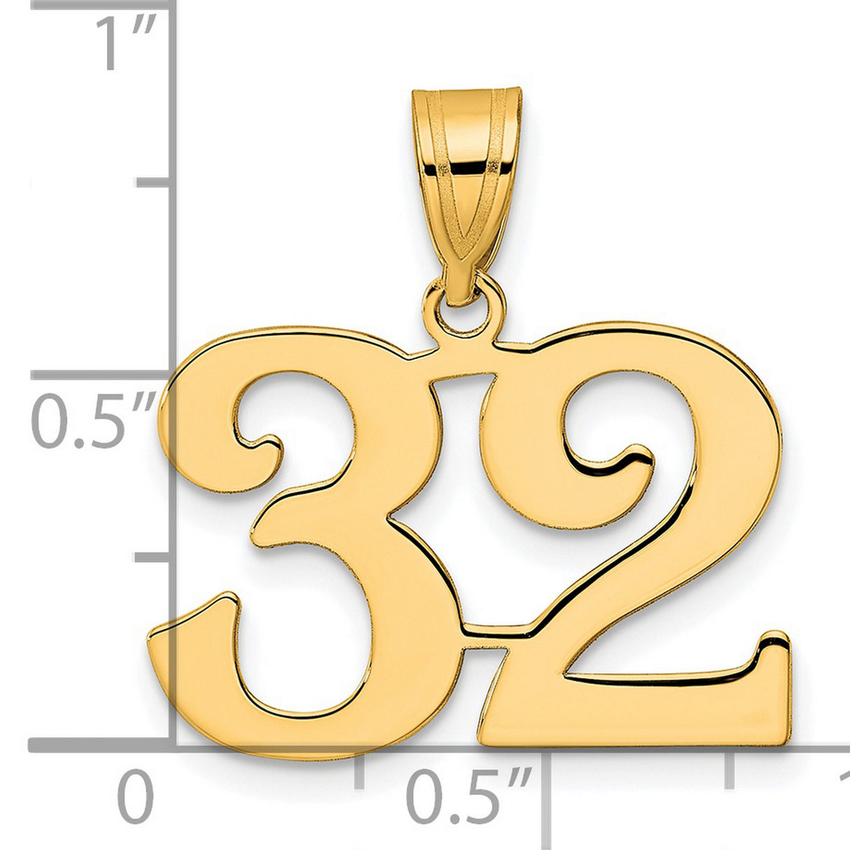 Polished Number 32 Charm Pendant in Real 14k Yellow Gold