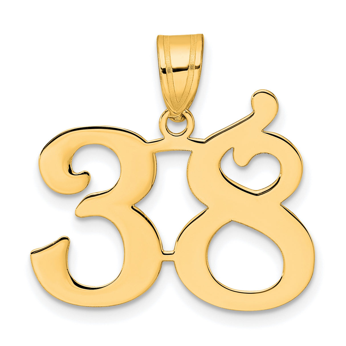 Polished Number 38 Charm Pendant in Real 14k Yellow Gold