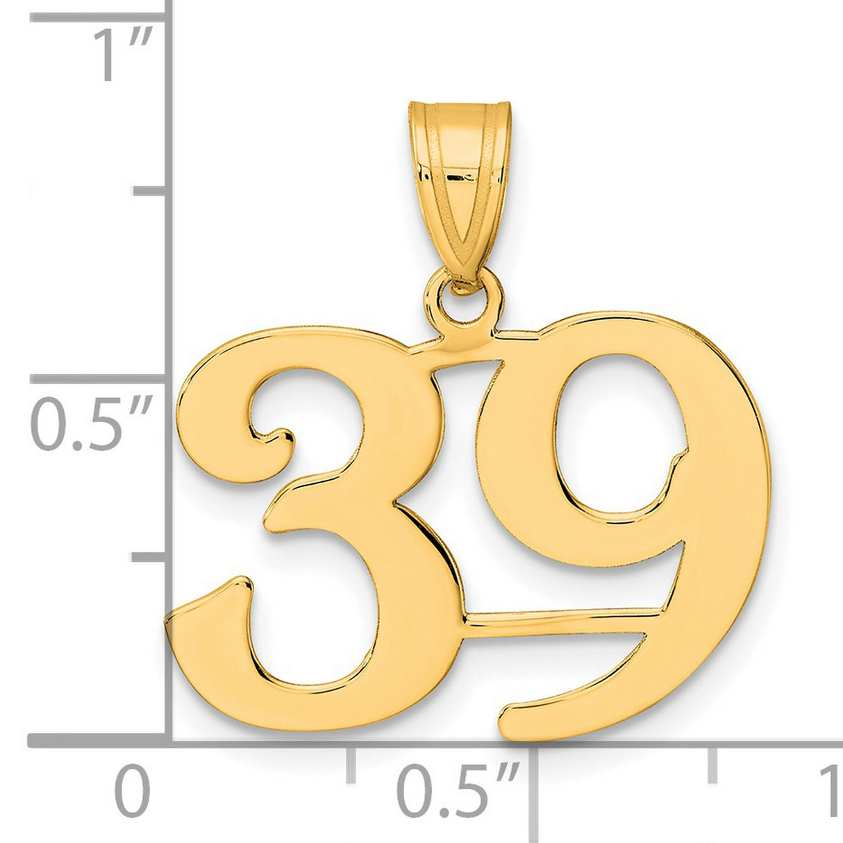 Polished Number 39 Charm Pendant in Real 14k Yellow Gold