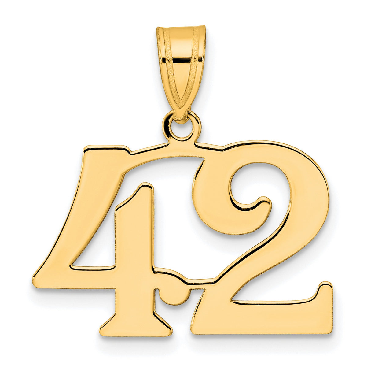 Polished Number 42 Charm Pendant in Real 14k Yellow Gold