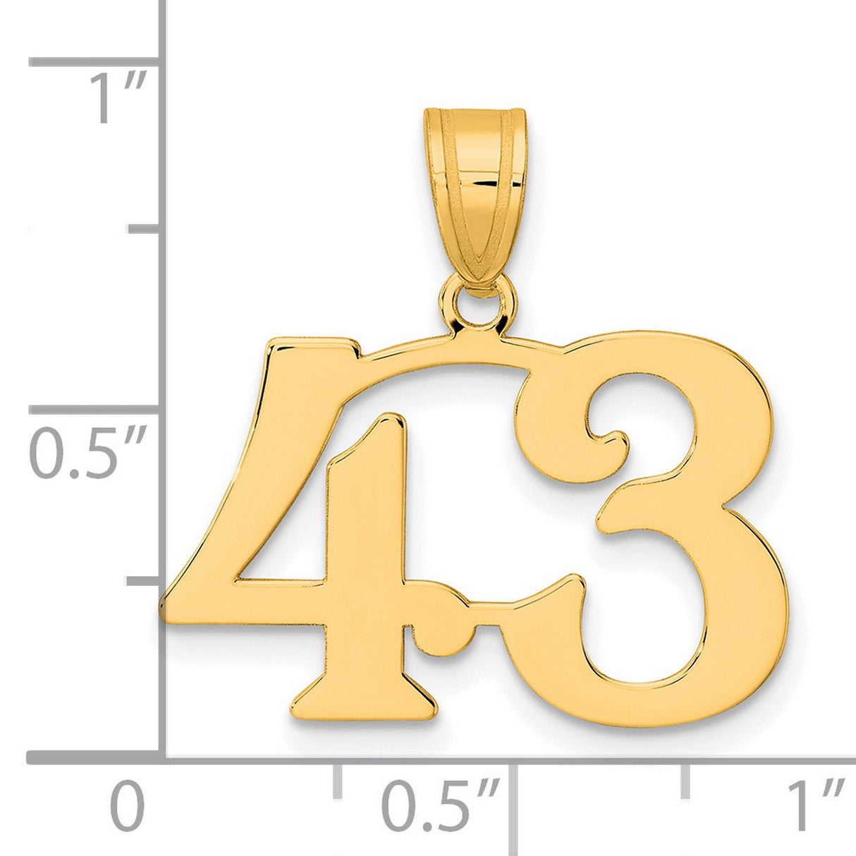 Polished Number 43 Charm Pendant in Real 14k Yellow Gold