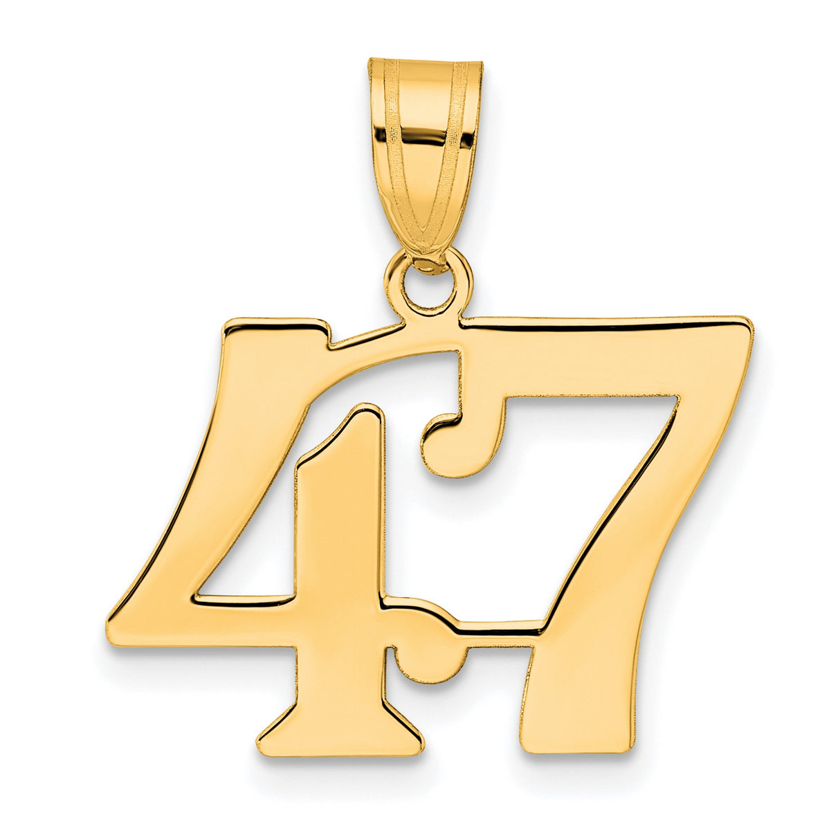 Polished Number 47 Charm Pendant in Real 14k Yellow Gold