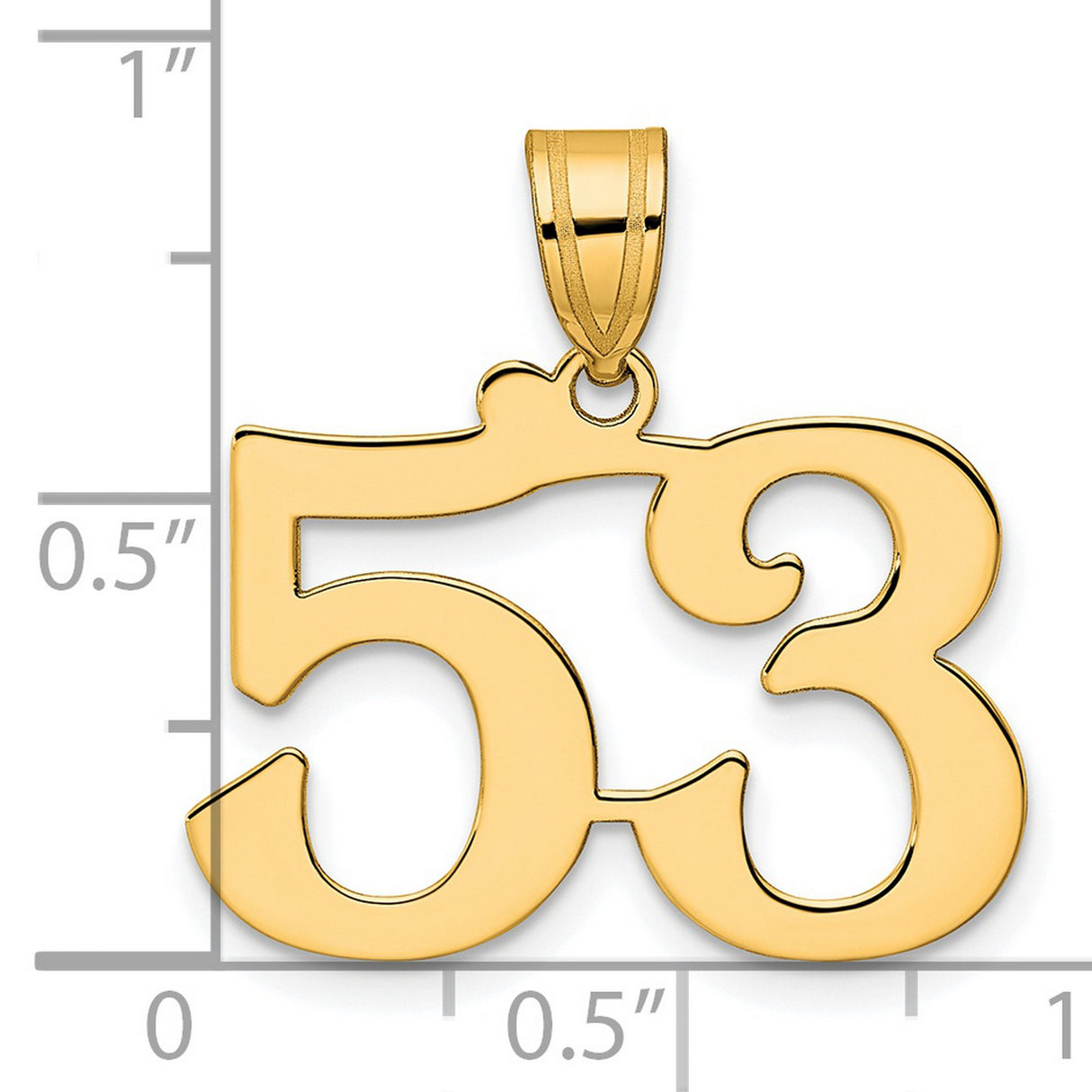 Polished Number 53 Charm Pendant in Real 14k Yellow Gold