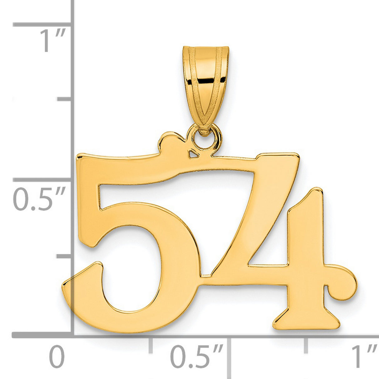 Polished Number 54 Charm Pendant in Real 14k Yellow Gold