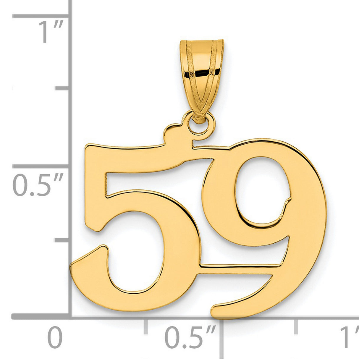Polished Number 59 Charm Pendant in Real 14k Yellow Gold