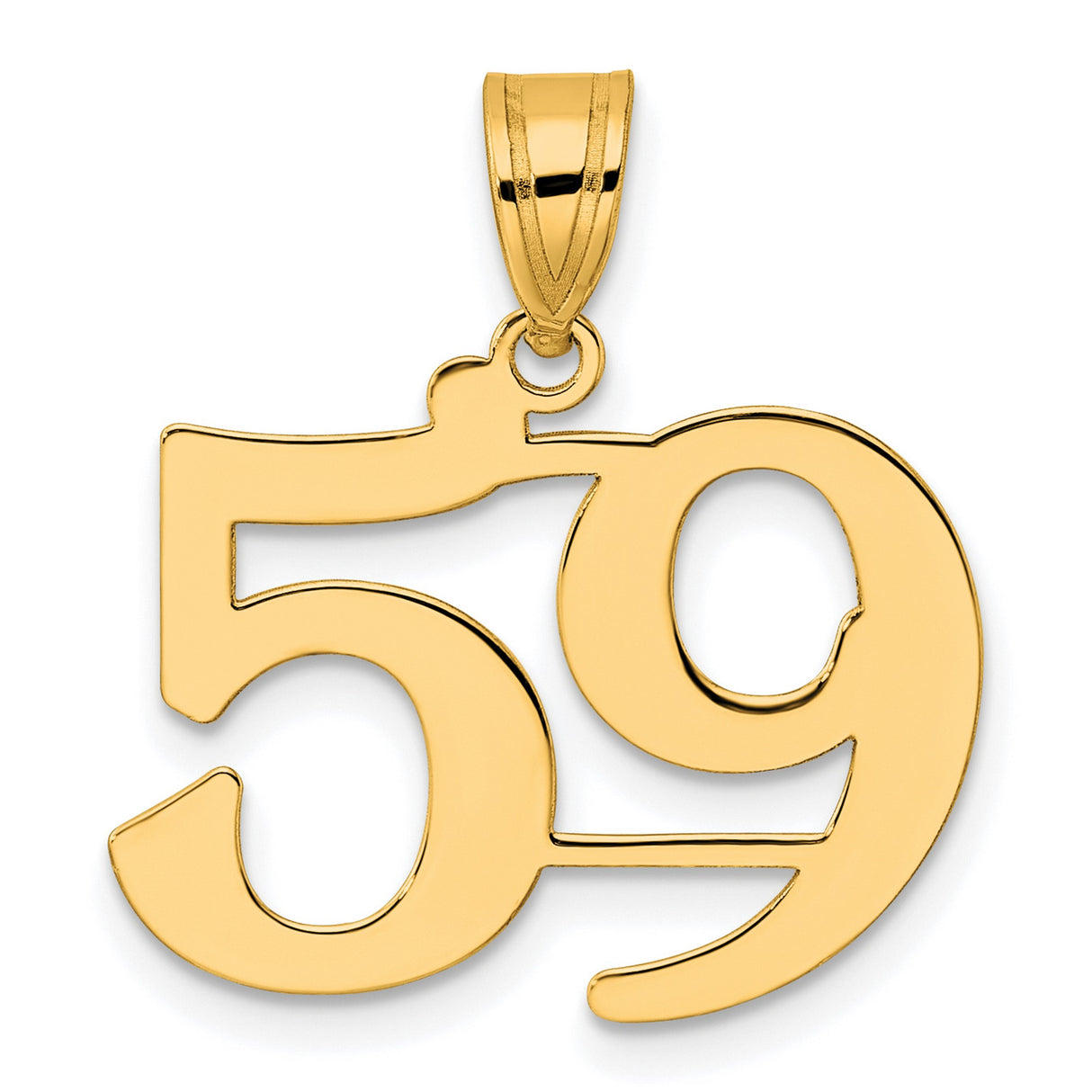 Polished Number 59 Charm Pendant in Real 14k Yellow Gold