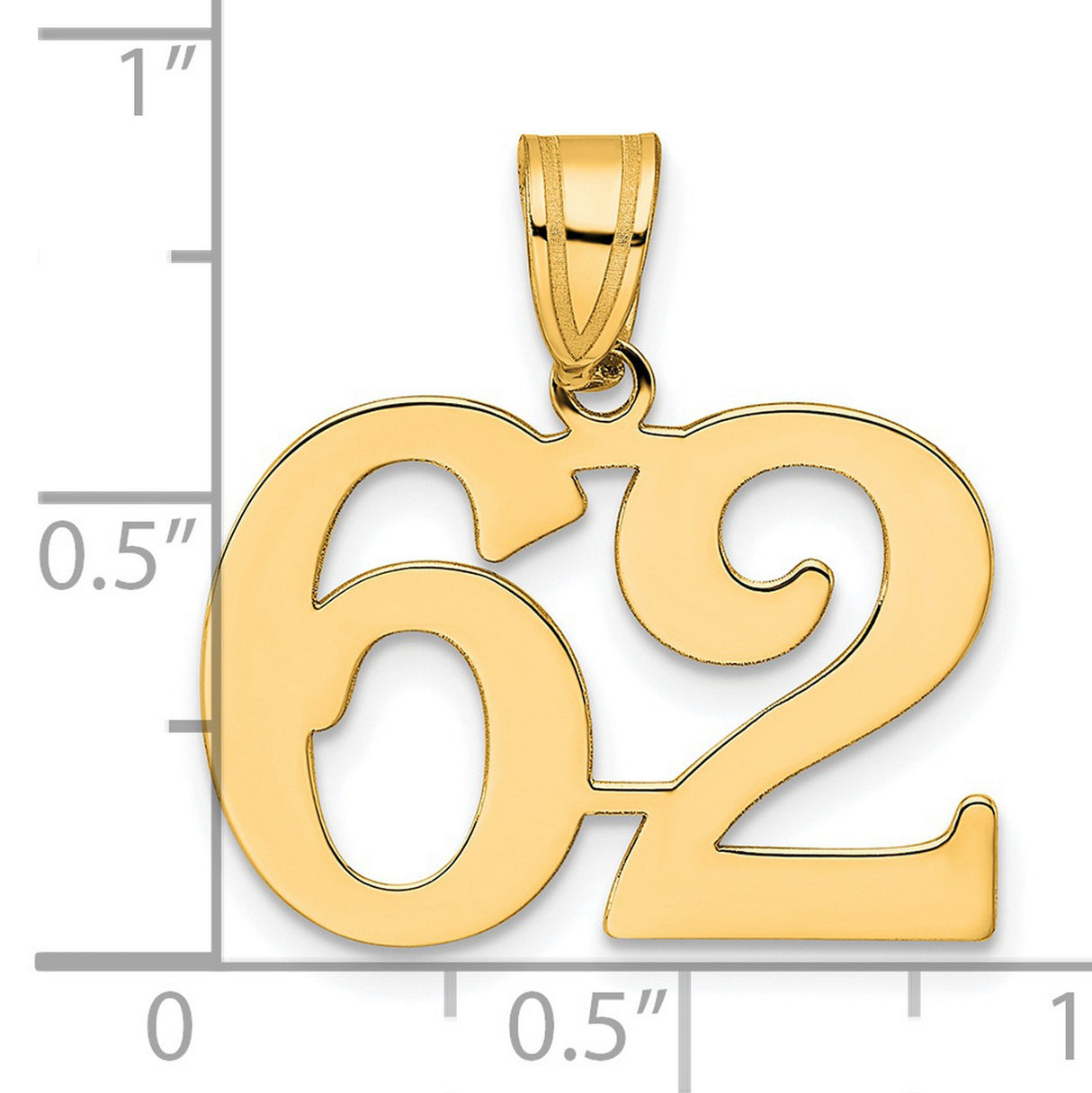 Polished Number 62 Charm Pendant in Real 14k Yellow Gold