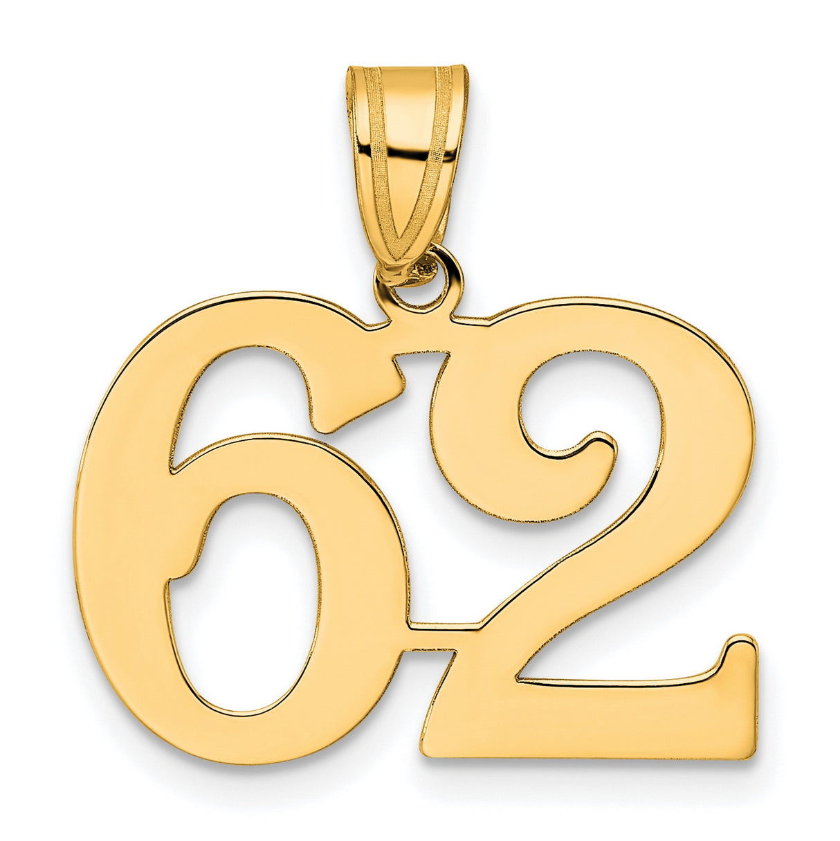 Polished Number 62 Charm Pendant in Real 14k Yellow Gold
