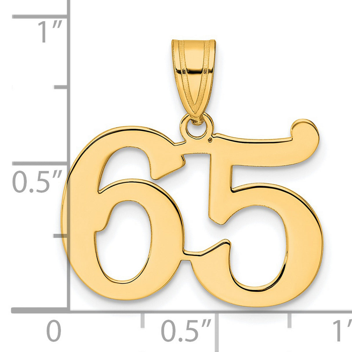 Polished Number 65 Charm Pendant in Real 14k Yellow Gold