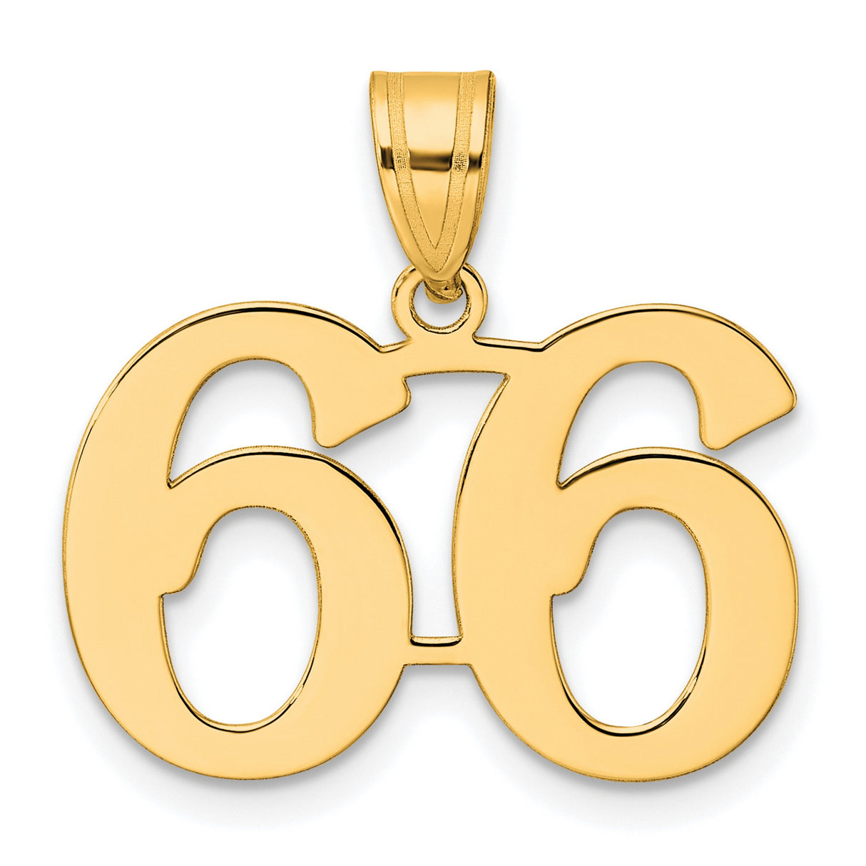 Polished Number 66 Charm Pendant in Real 14k Yellow Gold