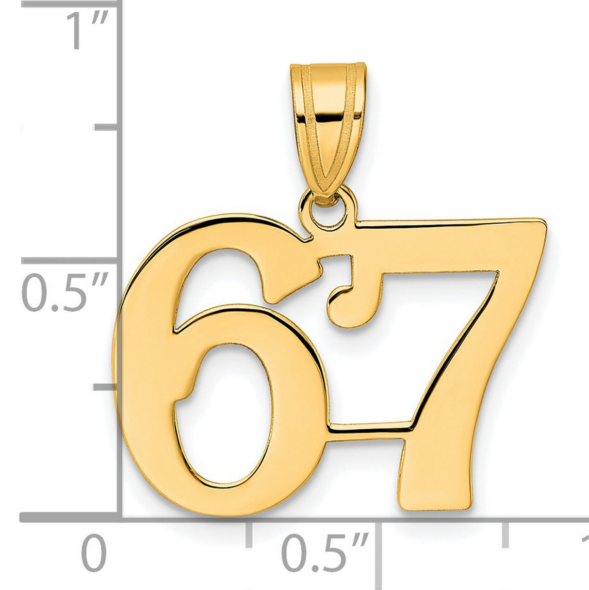 Polished Number 67 Charm Pendant in Real 14k Yellow Gold