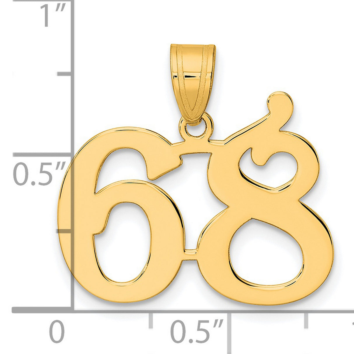 Polished Number 68 Charm Pendant in Real 14k Yellow Gold