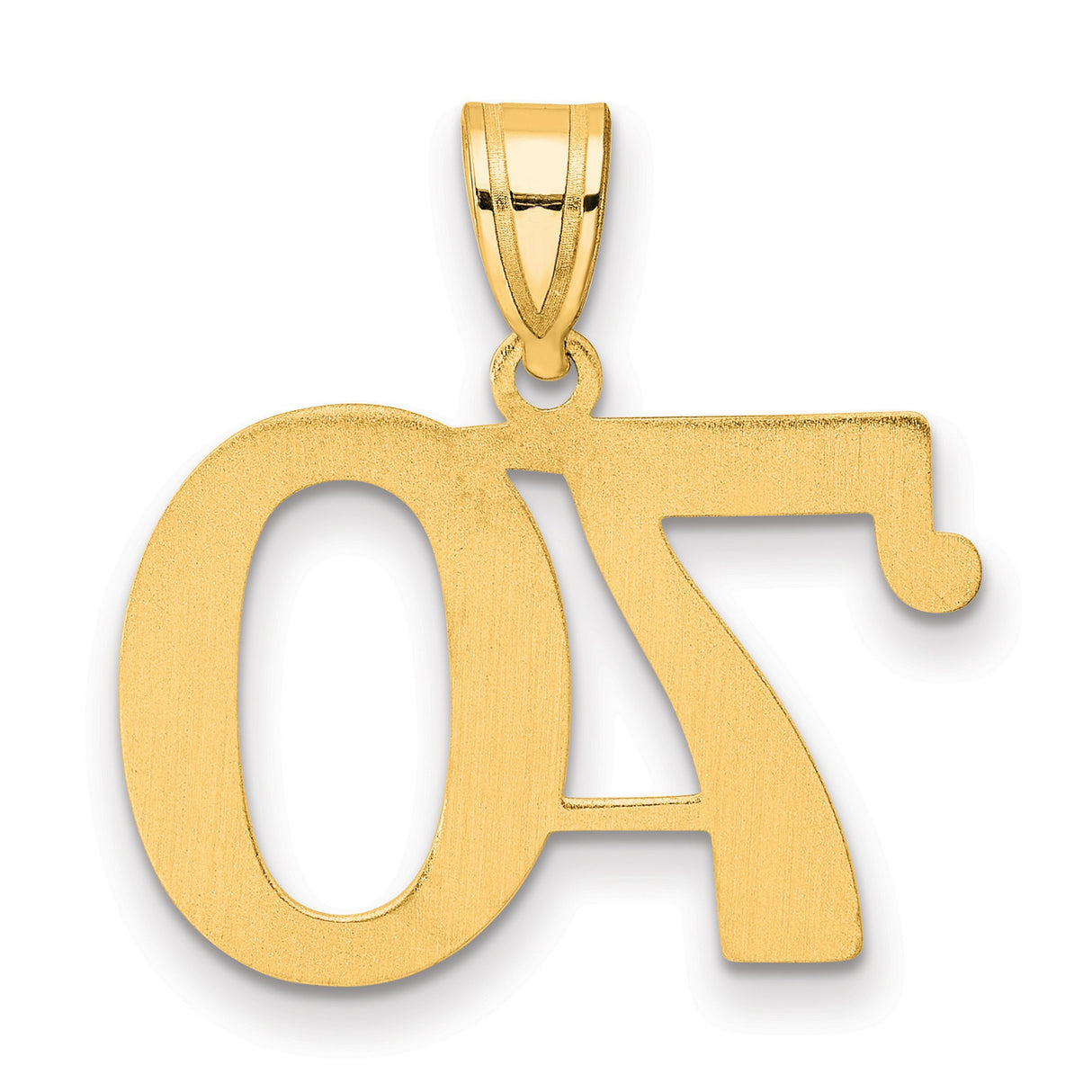 14k Yellow Gold Number 70 Pendant, Bold Polished Numeric Charm for Women or Unisex Wear