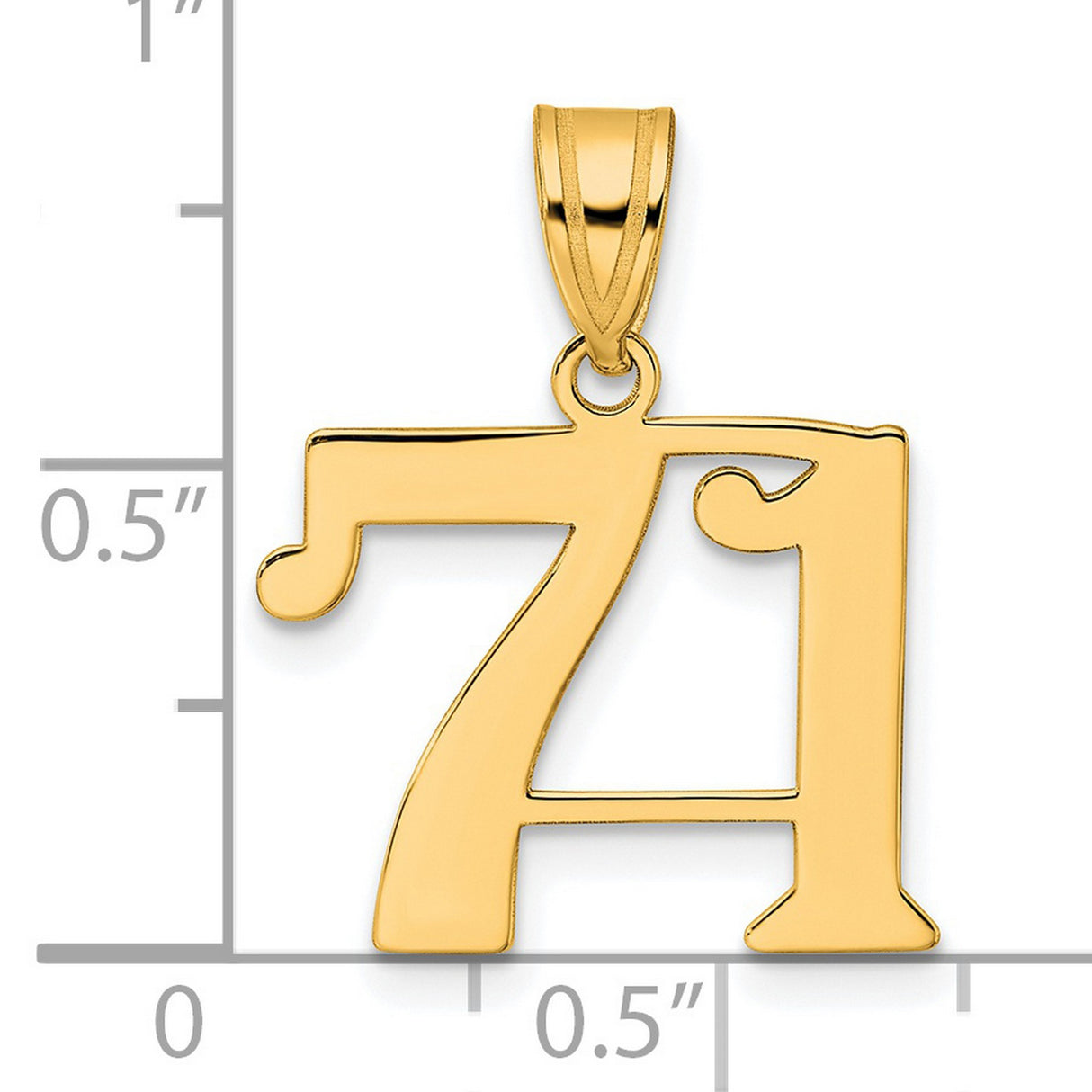 Polished Number 71 Charm Pendant in Real 14k Yellow Gold