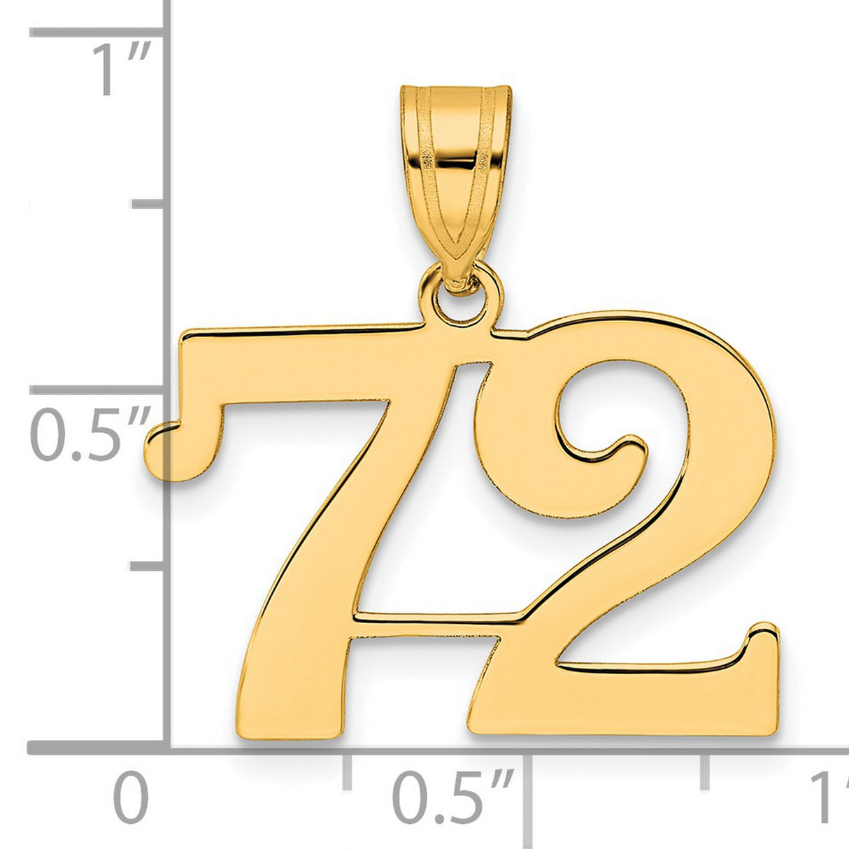Polished Number 72 Charm Pendant in Real 14k Yellow Gold