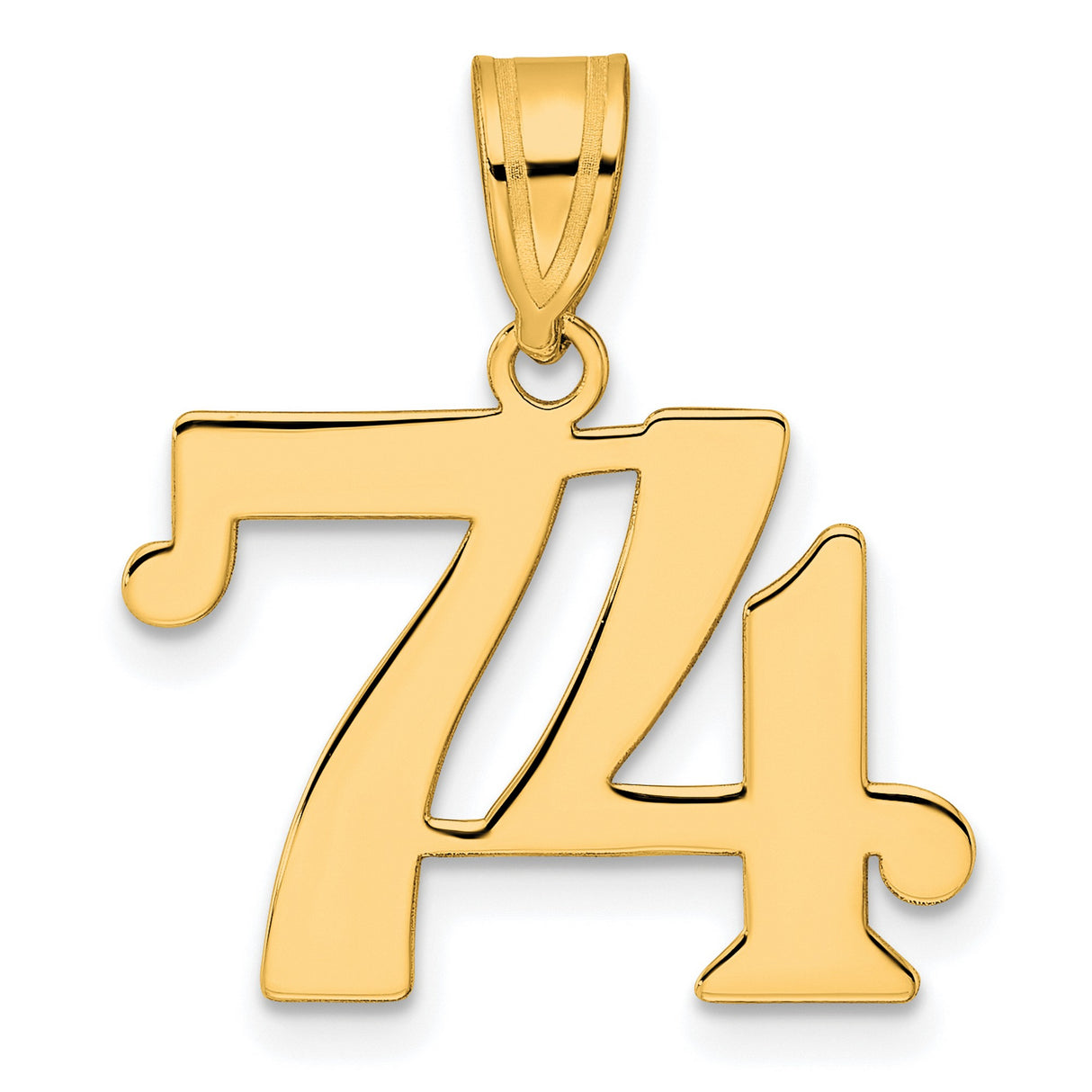 Polished Number 74 Charm Pendant in Real 14k Yellow Gold