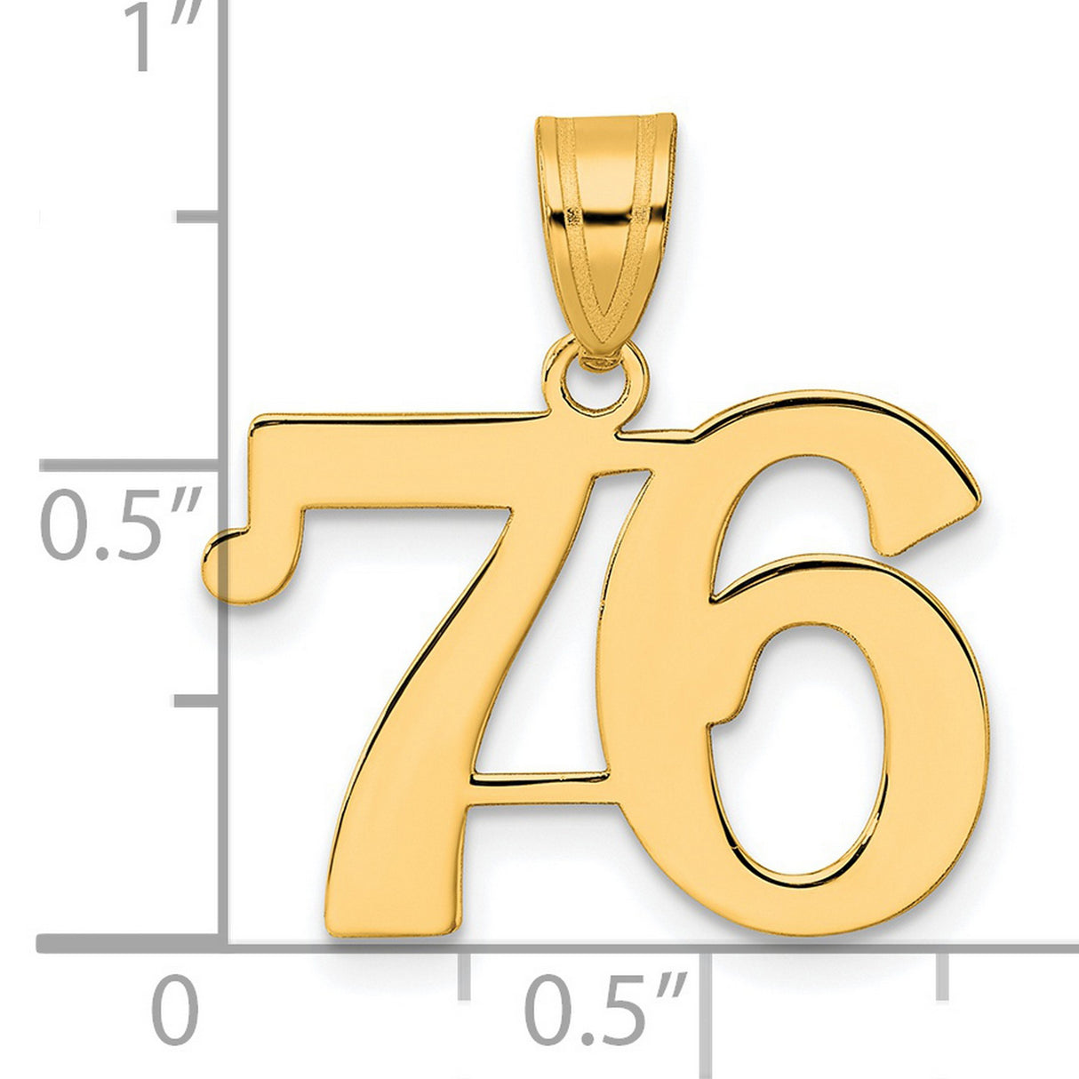 Polished Number 76 Charm Pendant in Real 14k Yellow Gold