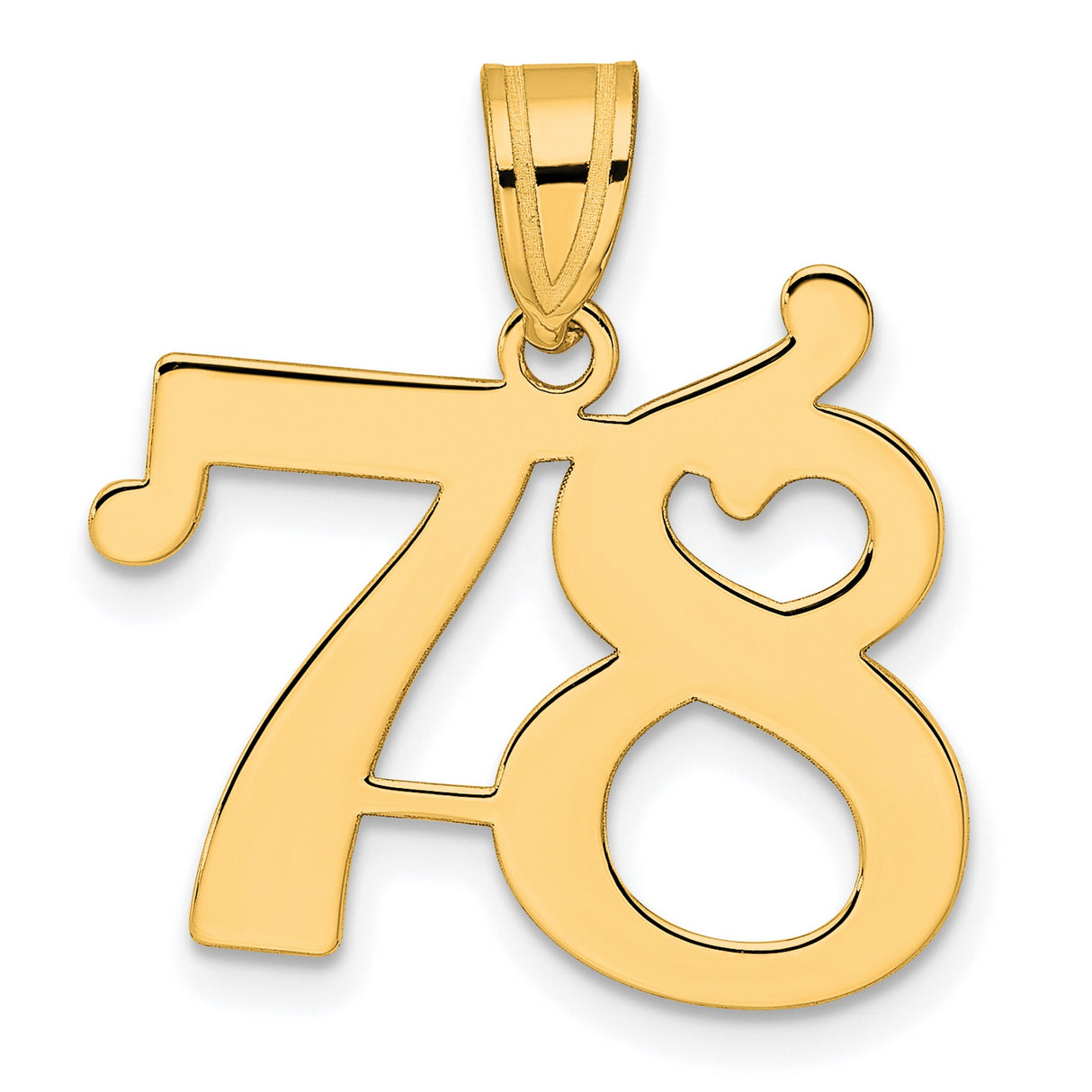 Polished Number 78 Charm Pendant in Real 14k Yellow Gold