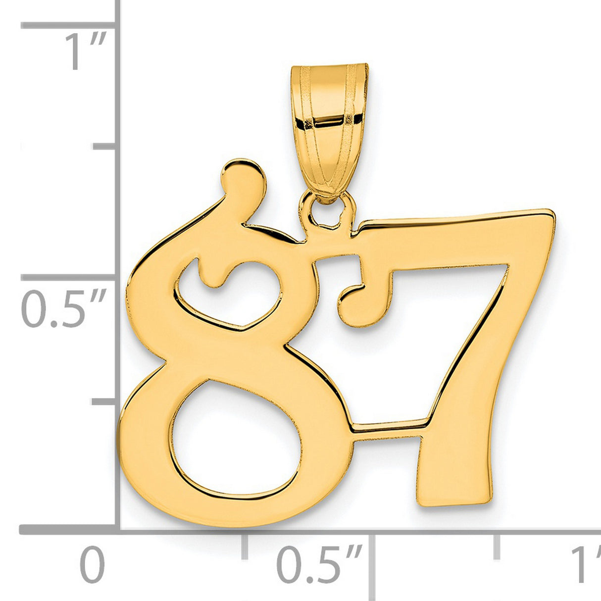 Polished Number 87 Charm Pendant in Real 14k Yellow Gold