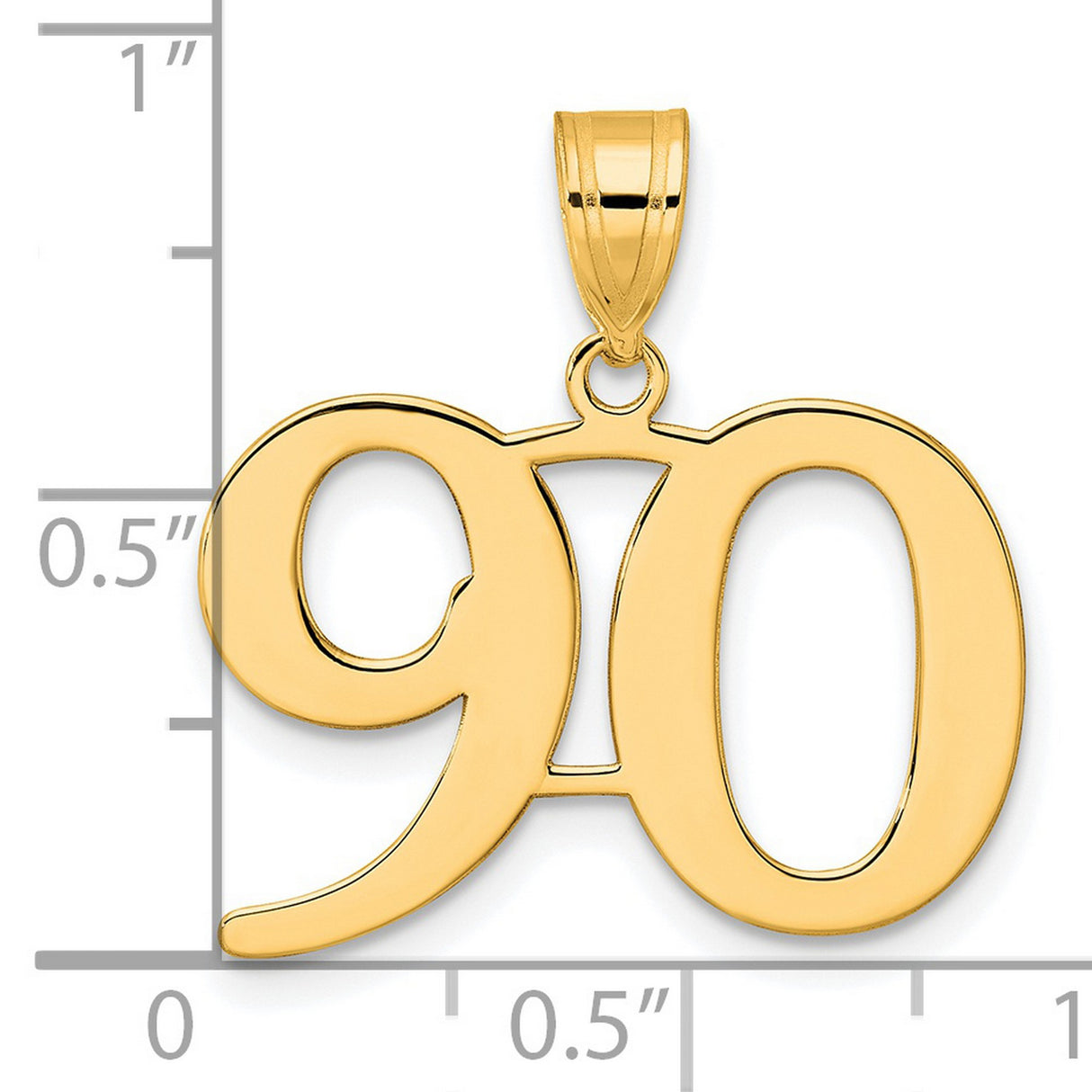 Polished Number 90 Charm Pendant in Real 14k Yellow Gold