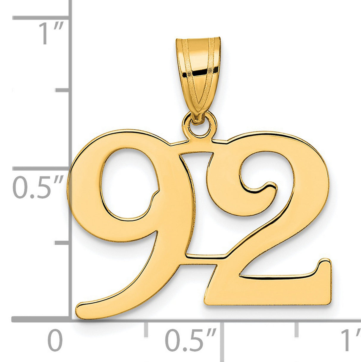 Polished Number 92 Charm Pendant in Real 14k Yellow Gold