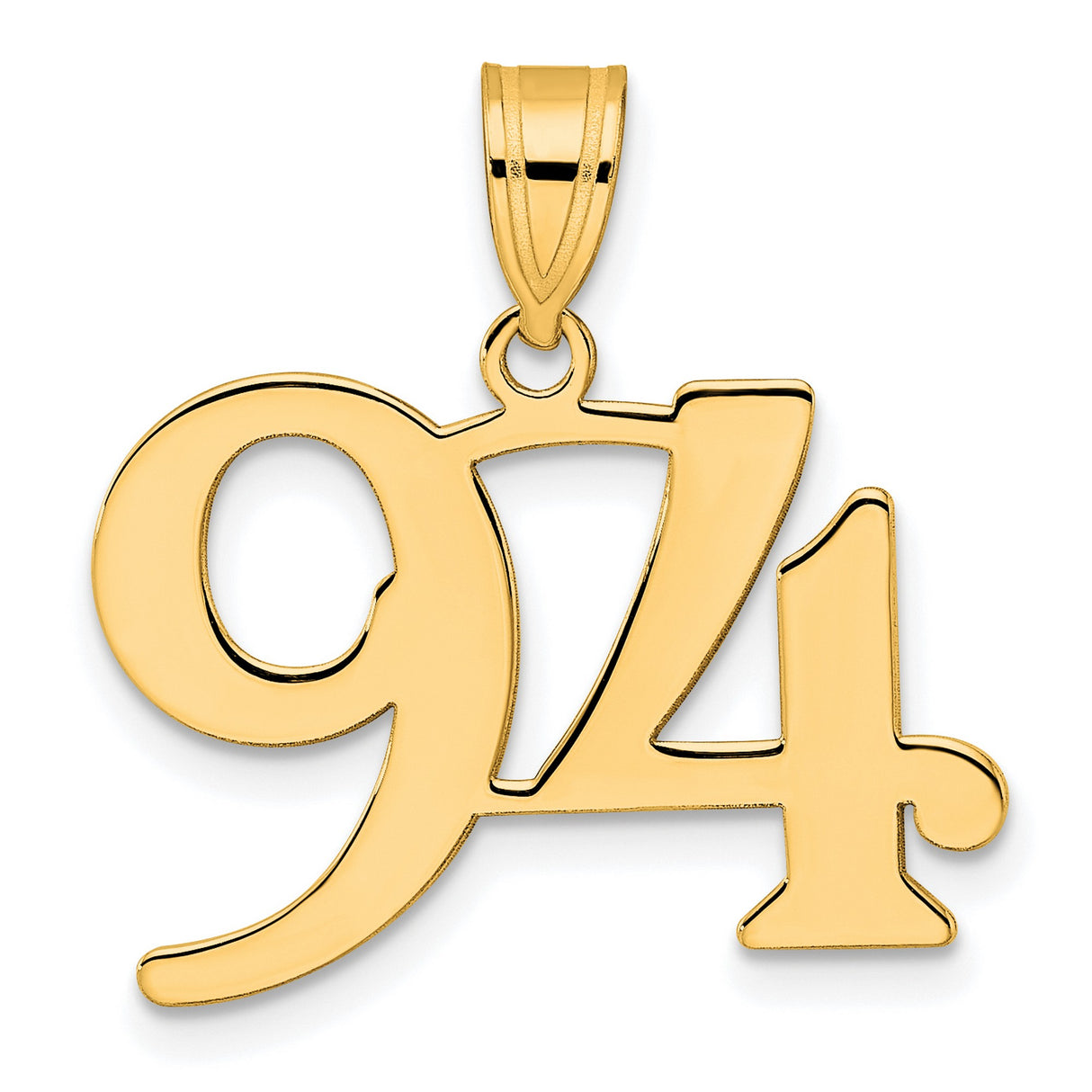 Polished Number 94 Charm Pendant in Real 14k Yellow Gold