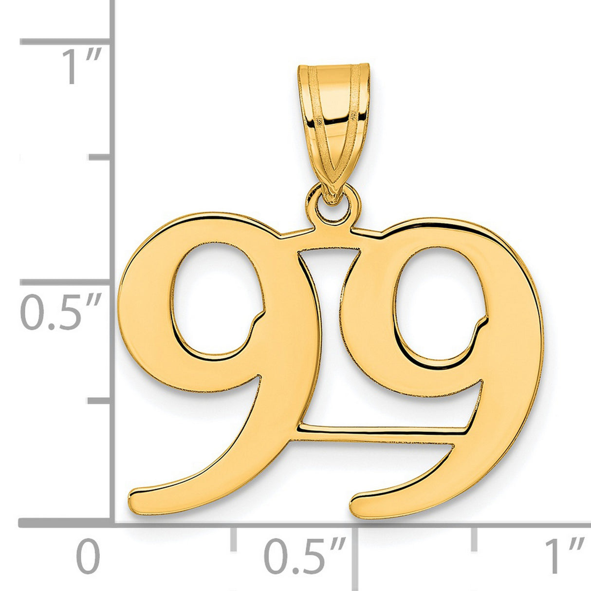 Polished Number 99 Charm Pendant in Real 14k Yellow Gold