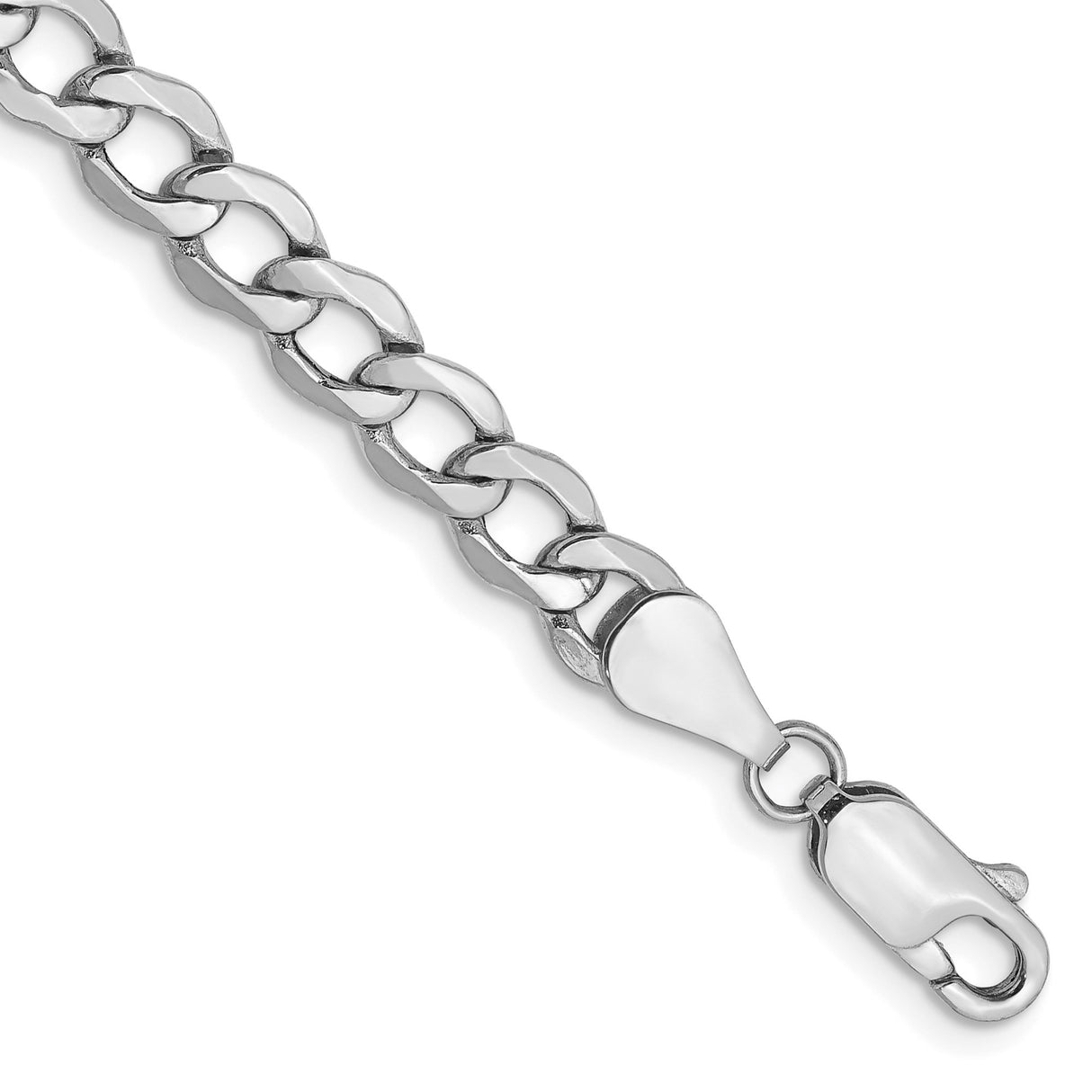 14K White Gold 5.25 mm Curb Chain Anklet, Polished detail view