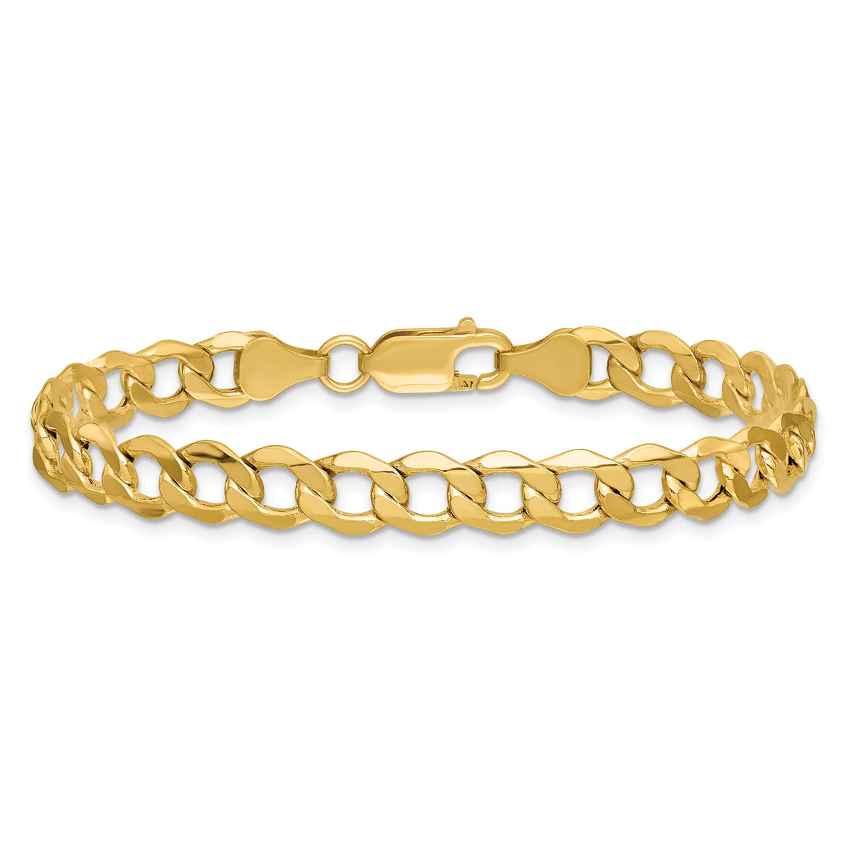 14K Yellow Gold 6.5 mm Curb Chain Anklet, Polished alternate angle