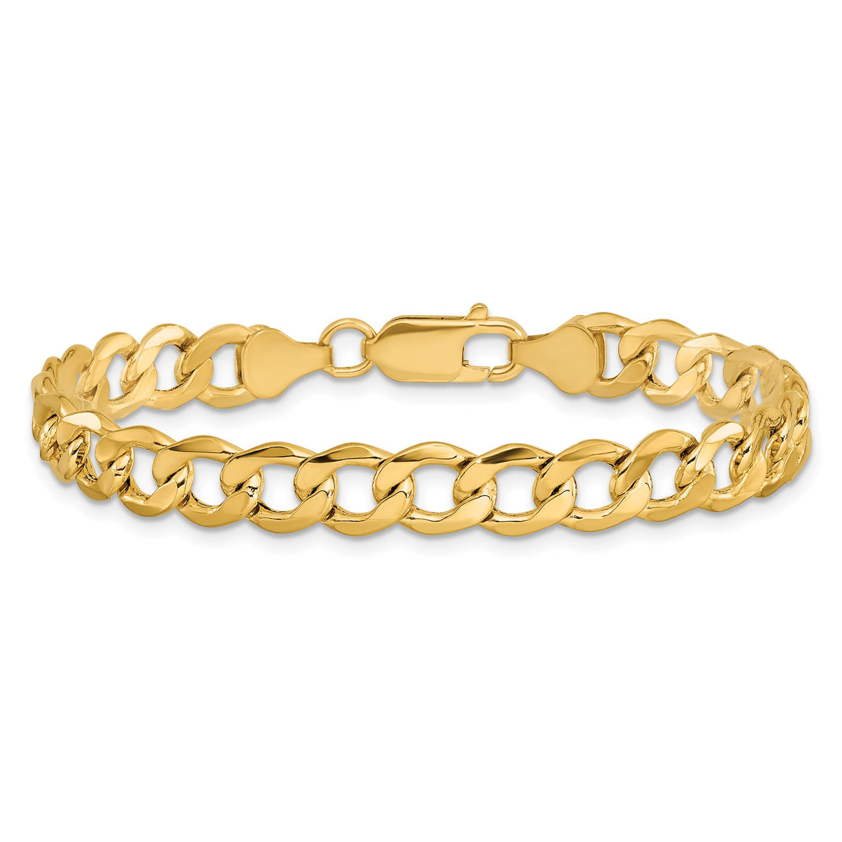 14K Yellow Gold 7 mm Curb Chain Bracelet, Polished