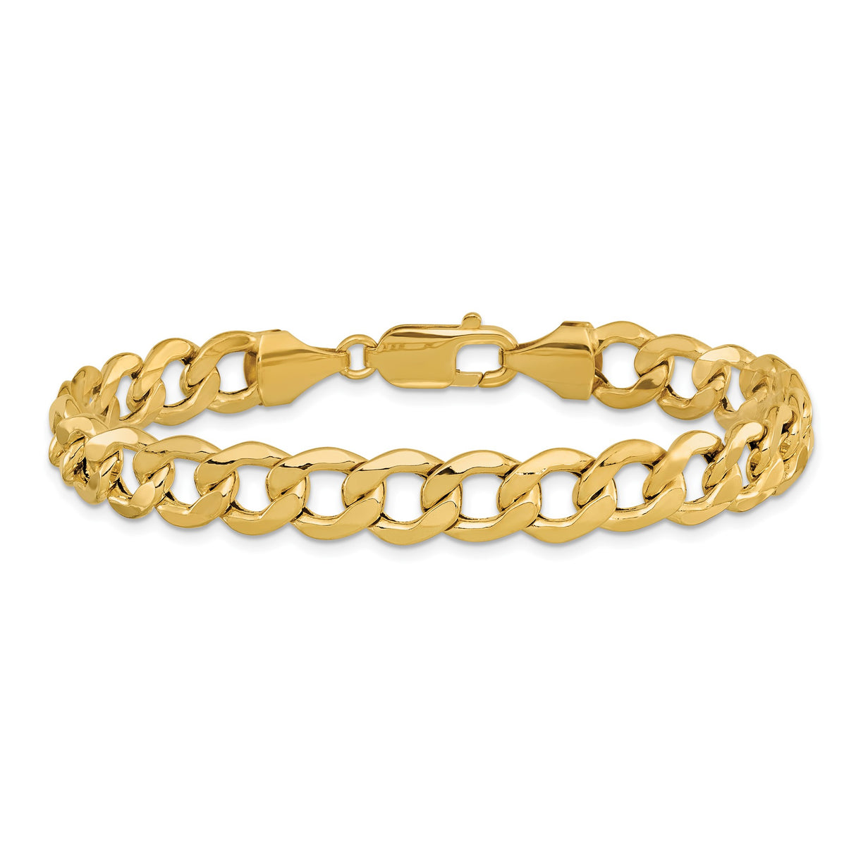14K Yellow Gold 9 mm Curb Chain Bracelet, Polished detail view