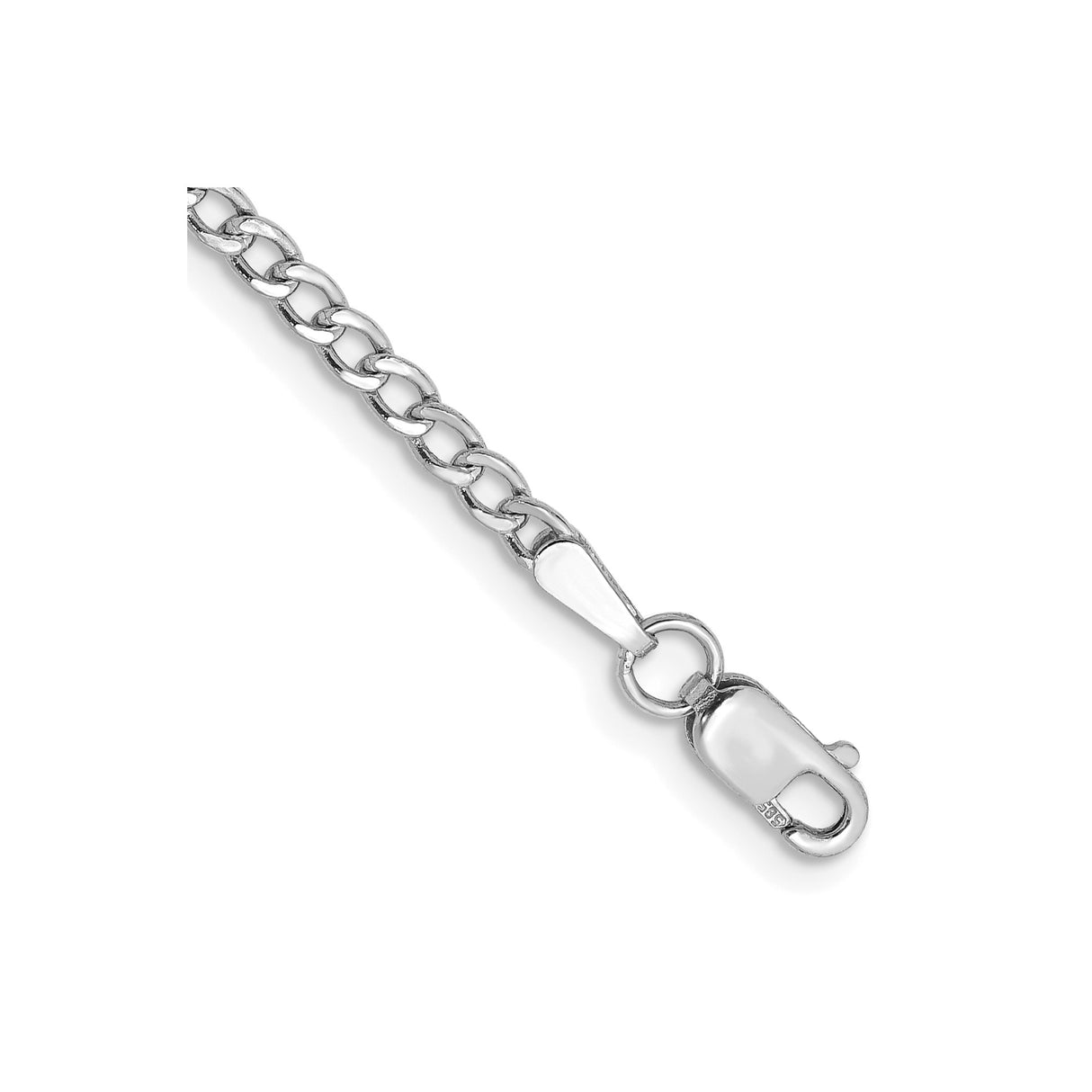 14K White Gold 2.5 mm Curb Chain Anklet, Polished detail view