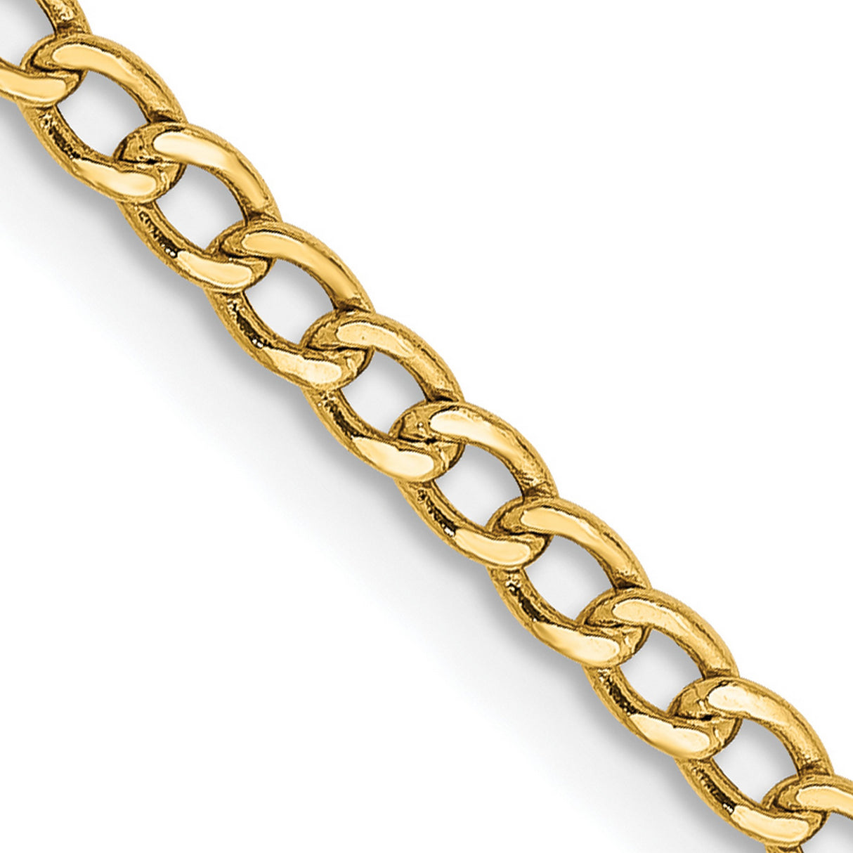 14K Yellow Gold 2.5 mm Curb Chain Necklace, Polished detail view