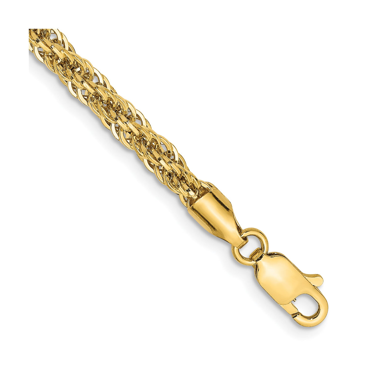 14K Yellow Gold 3.3 mm Rope Chain Bracelet, Polished alternate angle