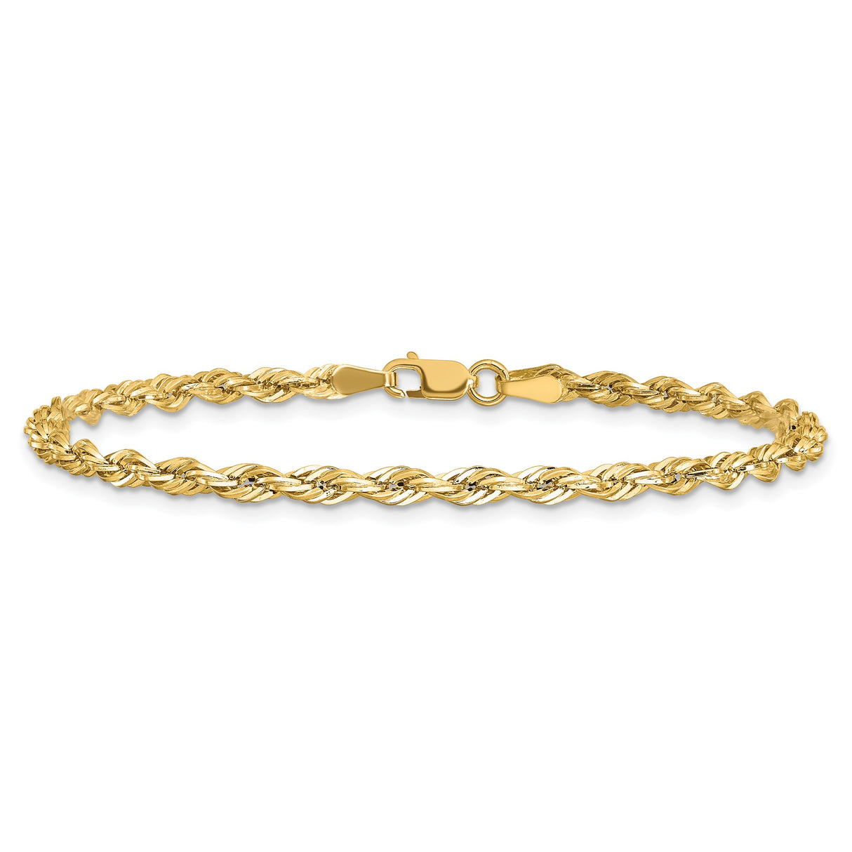 14K Yellow Gold 3 mm Rope Chain Bracelet, Polished
