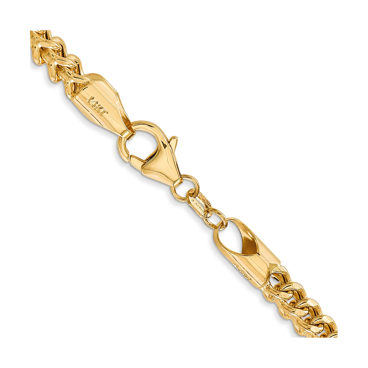 14K Yellow Gold 3.7 mm Franco Chain Necklace, Polished alternate angle