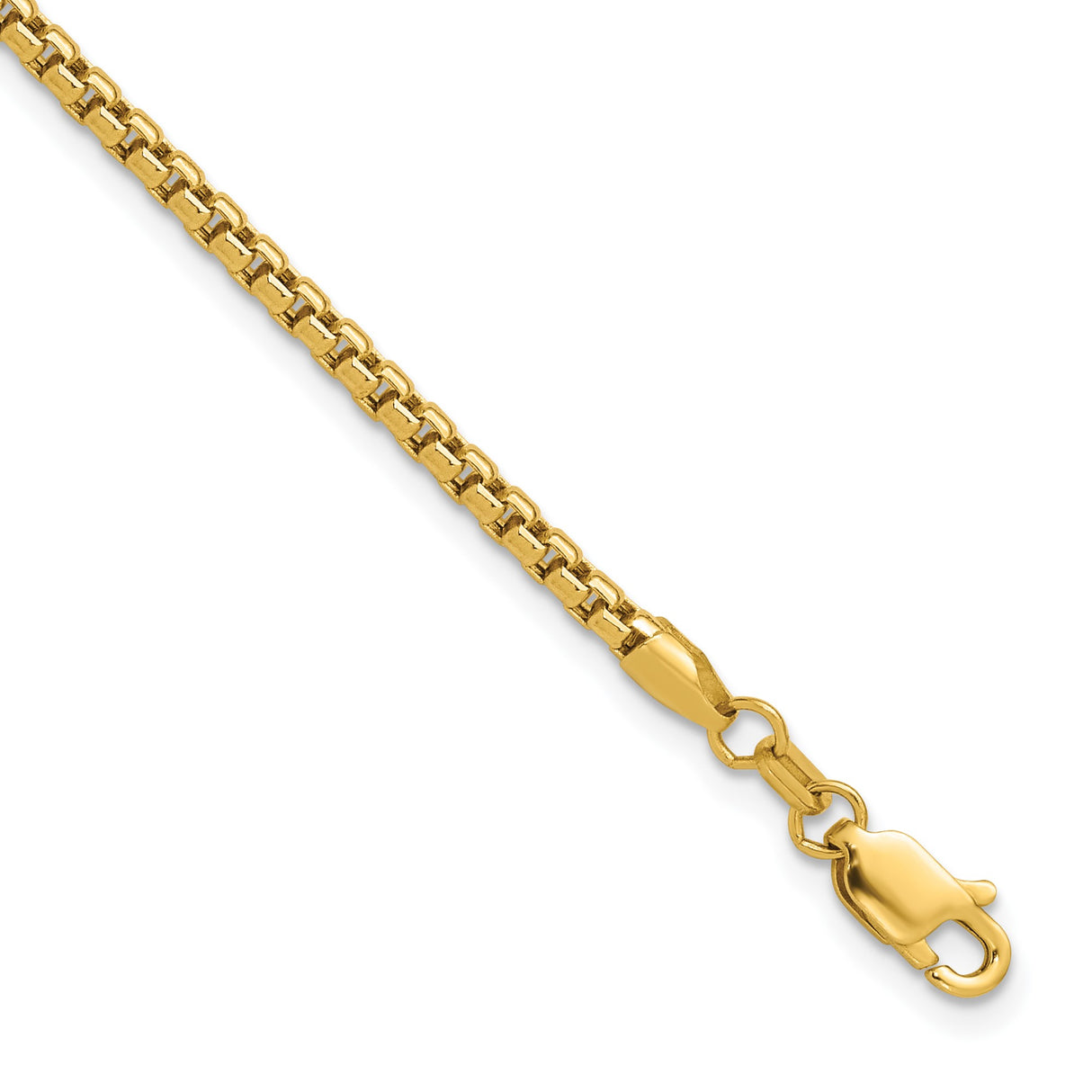 14K Yellow Gold 2.45 mm Box Chain Bracelet, Polished detail view
