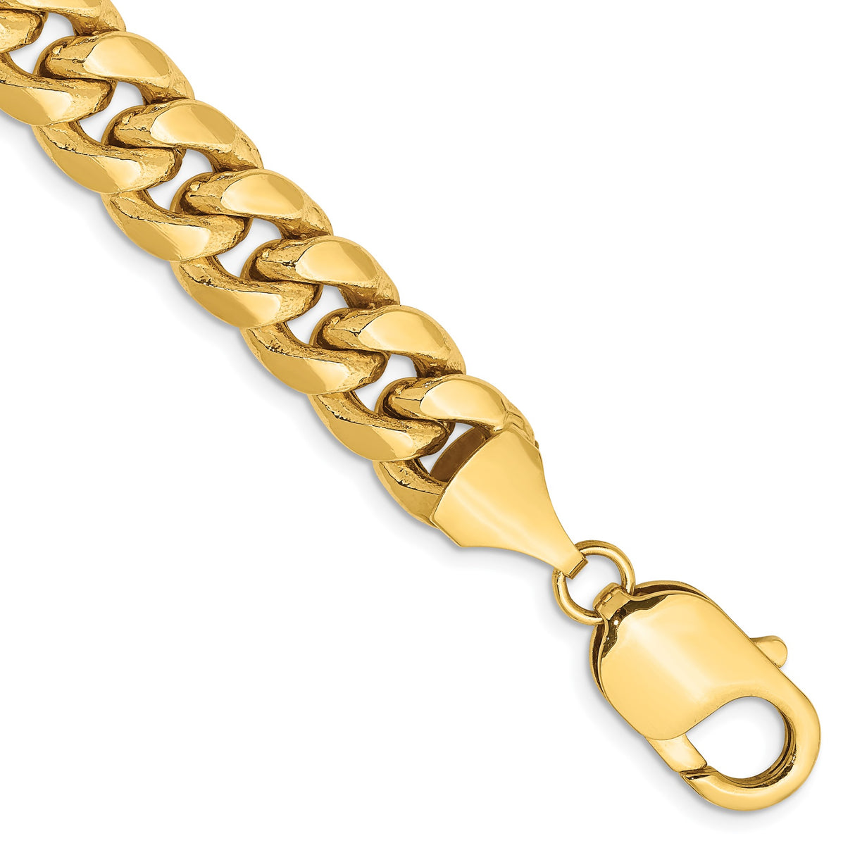 14K Yellow Gold 9.3 mm Polished Chain Bracelet shown for scale