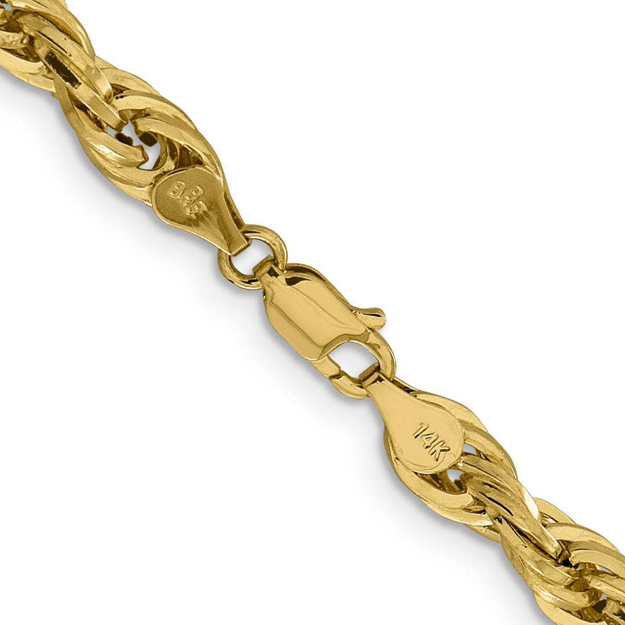 14K Yellow Gold 5.4 mm Rope Chain Necklace, Polished alternate angle