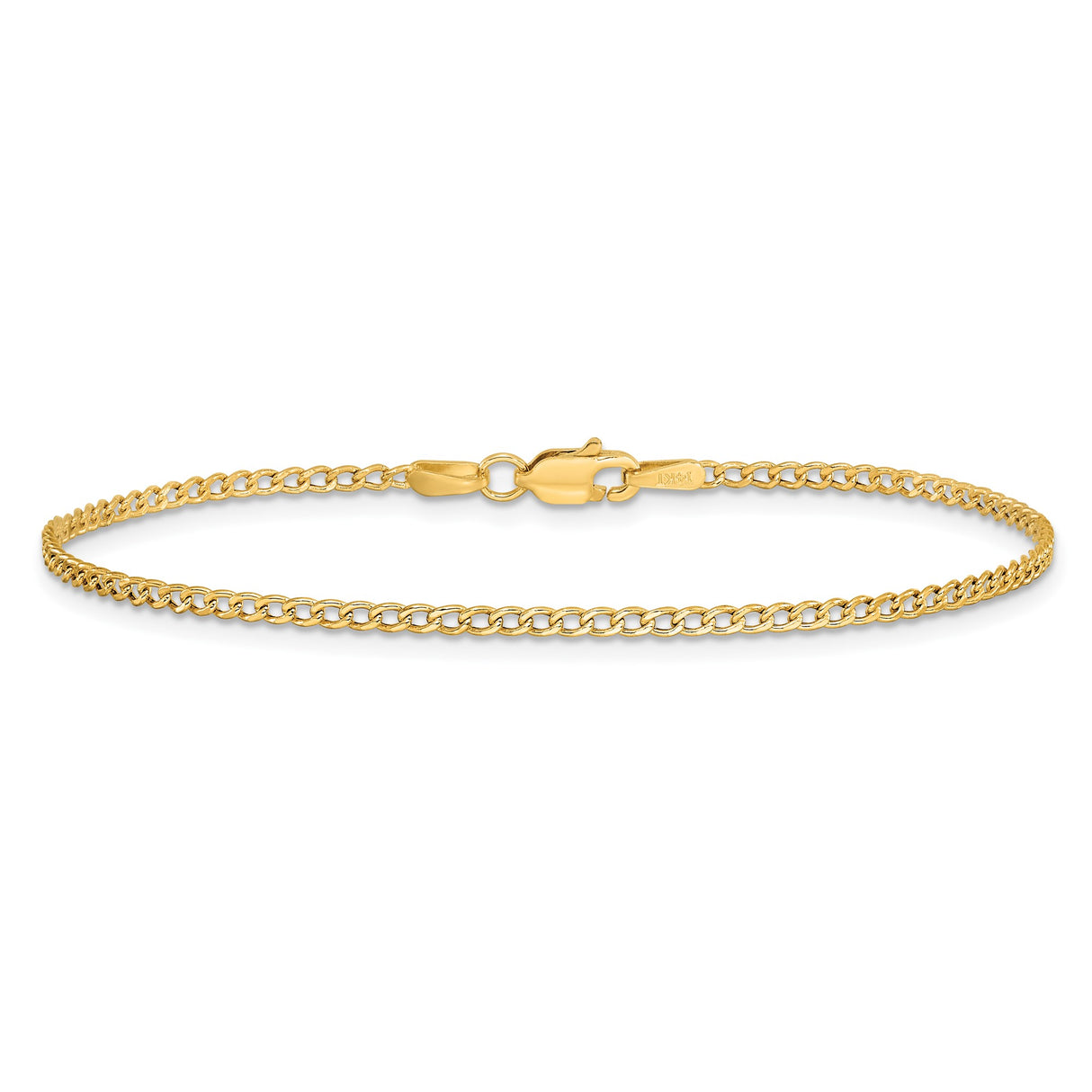 14K Yellow Gold 1.85 mm Curb Chain Anklet, Polished alternate angle