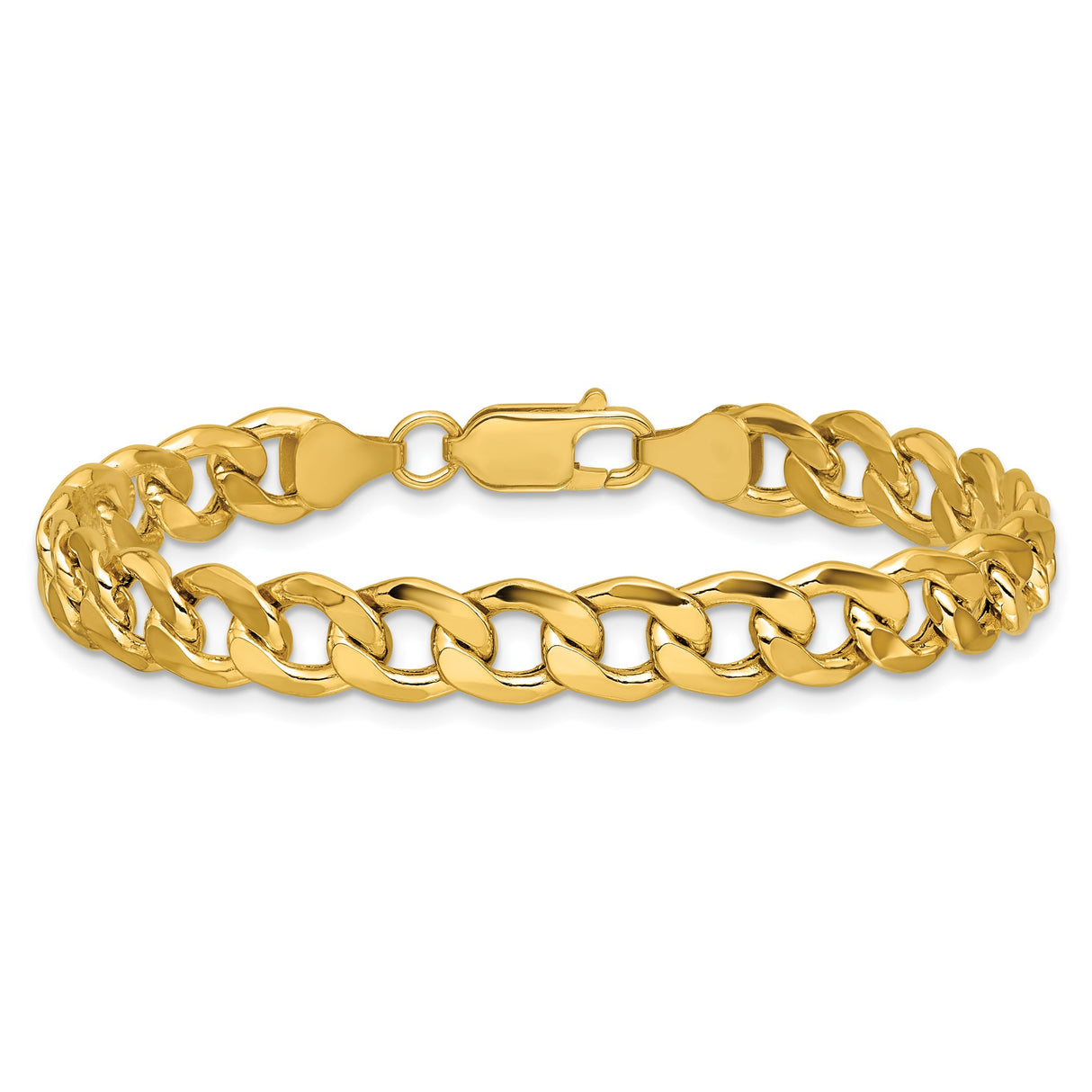 14K Yellow Gold 7.5 mm Curb Chain Anklet, Polished alternate angle