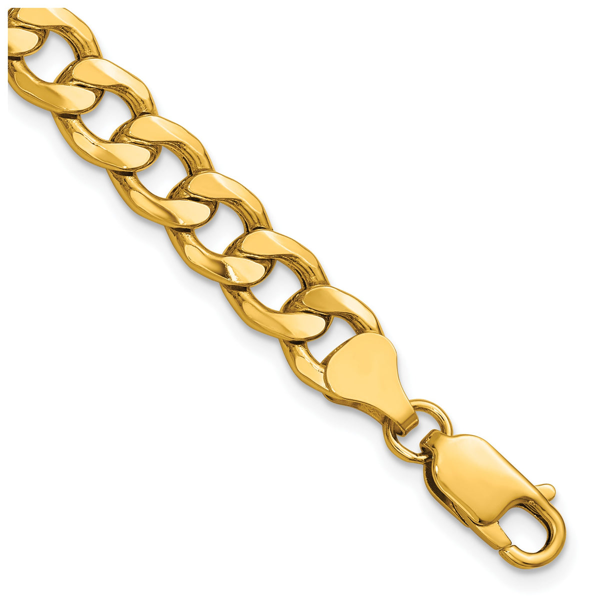 14K Yellow Gold 7.5 mm Curb Chain Anklet, Polished detail view
